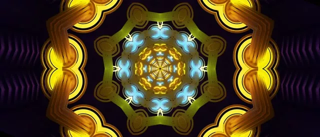 Golden kaleidoscope neon tunnel screensaver windows 11 Vj loop 21:9 ultrawide 60fps