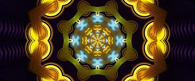Golden Neon Tunnel Kaleidoscope Screensaver 2.39:1 Cinemascope 60fps VJ Loop