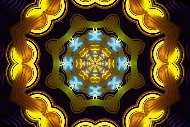 Golden Neon Tunnel Kaleidoscope Screensaver 3:2 Surface 60fps VJ Loop