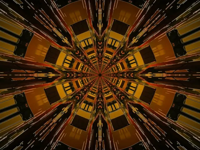 Neon Tunnel Golden Kaleidoscope Star Burst VJ Loop 4:3 Classic 60fps หน้าจออนุรักษ์