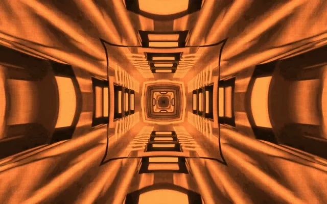 Neon Tunnel Orange Firkant Hvirvel VJ Loop 60fps 16:10 MacBook Pauseskærm