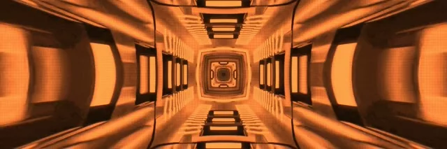 VJ Loop Неон Тунел Портокалов Фрактален Коридор 3:1 Triple Wide 60fps Чувар на Екранот