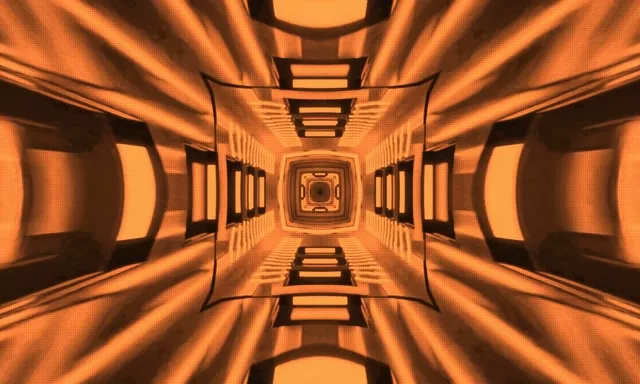 Terowong Neon Pusaran Kaleidoskop Oren VJ Loop 5:3 Lebar 60fps Penyelamat Skrin