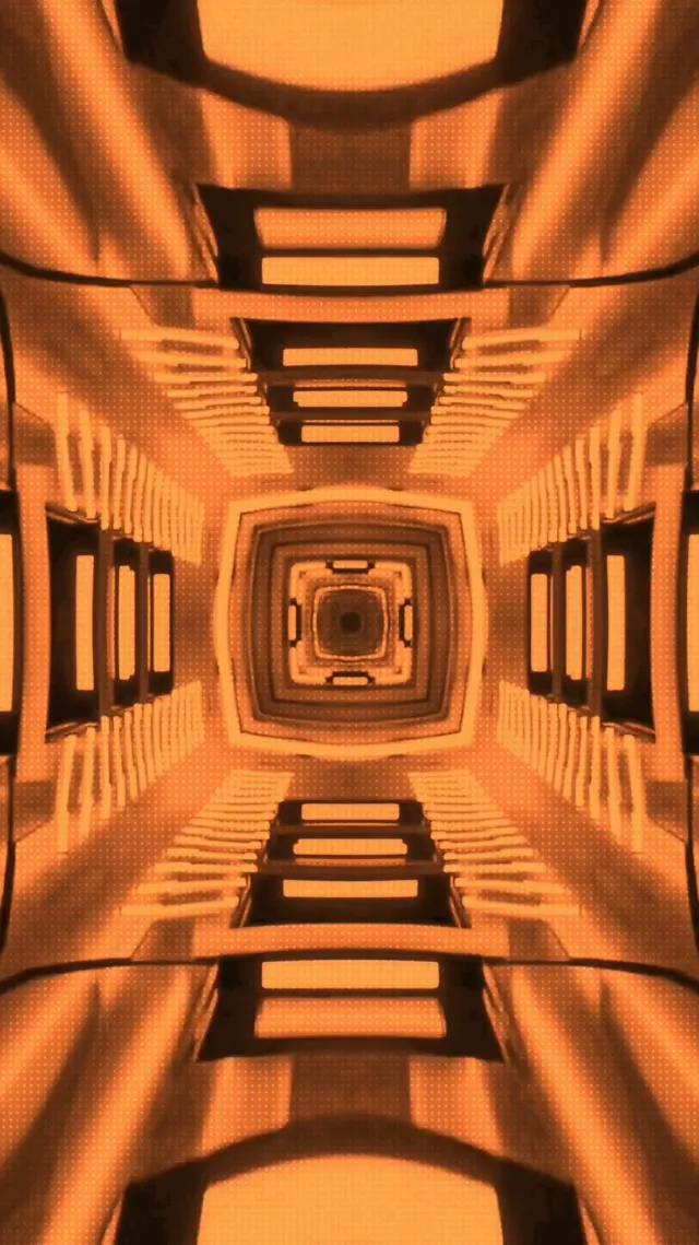 Neonový Tunel Oranžový Fraktální Vír VJ Loop 9:16 Reels 60fps Spořič