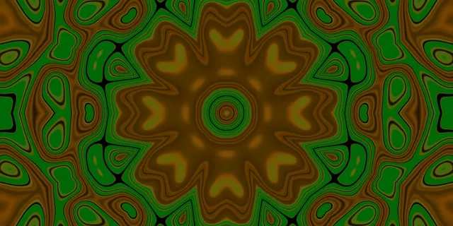 Neon Tunnel Grün Gold Zahnrad Mandala VJ Loop 2:1 Univisium 60fps Bildschirmschoner