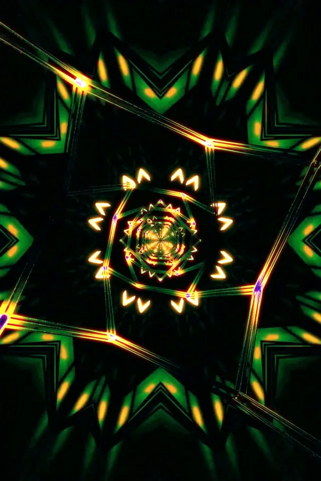 Neon Tunnel Star Kaleidoscope 2:3 Photo Portrait 60fps Screensaver VJLoop