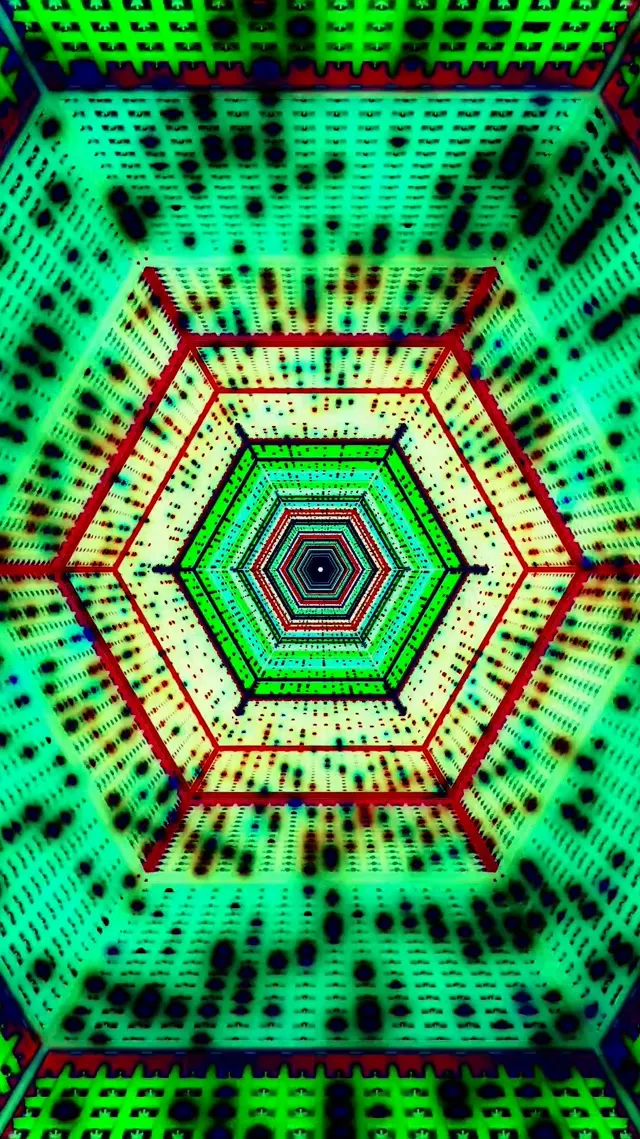 تونل نئون شش ضلع گردابی VJ Loop 9:16 Reels 60fps اسکرین سیور