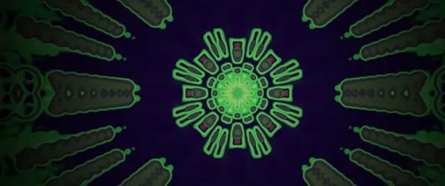 อุโมงค์นีออน เขียวรัศมีแหลมมันดาล่า VJ Loop 2.39:1 Cinemascope 60fps สกรีนเซฟเวอร์