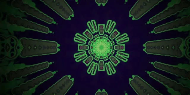 Neon Tunelis Žalias Radialinių Smailių Kaleidoskopas VJ Loop 2:1 Univisium 60fps Ekrano užsklanda