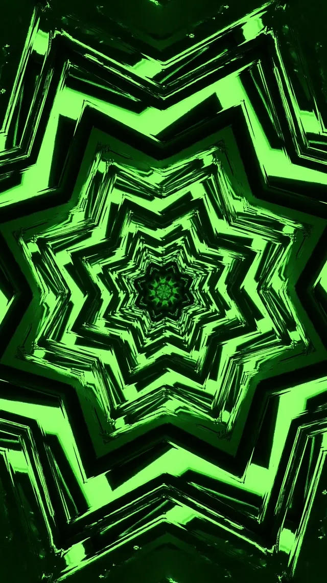 Neon Tunnel Green Star Vortex Vj Loop 9:16 Reels 60fps Screensaver