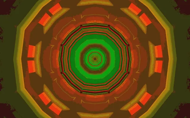 Túnel de Neó Vòrtex Decàgon Verd Taronja Vj Loop 60fps 16:10 Macbook Estalviapantalles