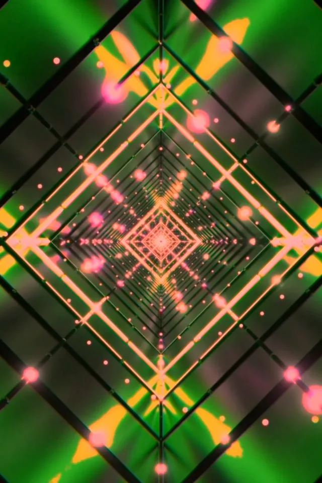 Неоновий Тунель Зелено-Рожева Діамантова Сітка VJ Loop 2:3 Фото Портрет 60fps Заставка