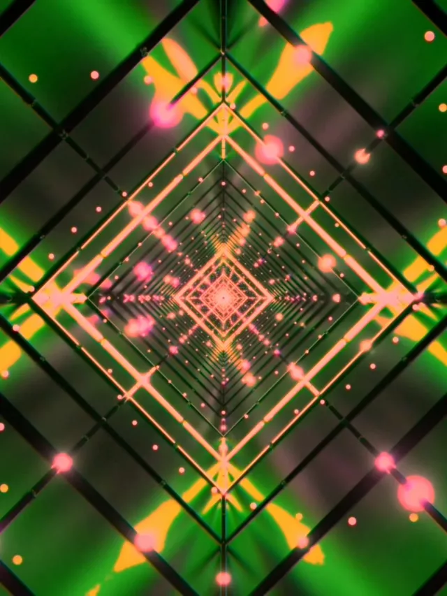 Tunel Neon Roz Verde Grilă Diamant VJ Loop 3:4 iPad Portret 60fps Screensaver