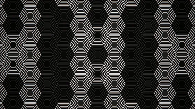 Hexagon pattern in black and white with layered designs on background
