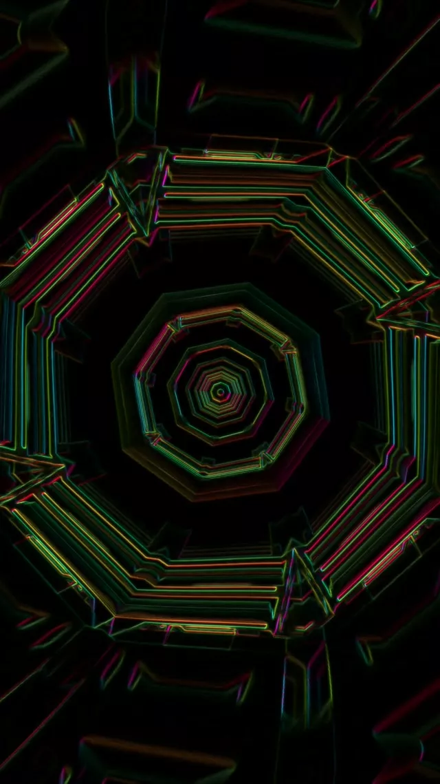 Vorteks Oktagon Neon Tunnel Hipnotik | 9:16 Reels 60fps Screensaver VJ Loop