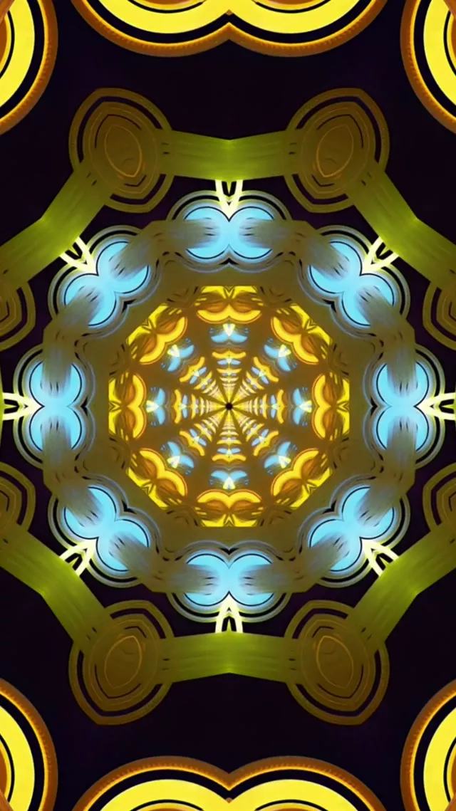 Kaleidoscope Neon Tunnel Golden Blue Patterns 9:16 Reels 60fps Screensaver Windows 11 Vj Loop