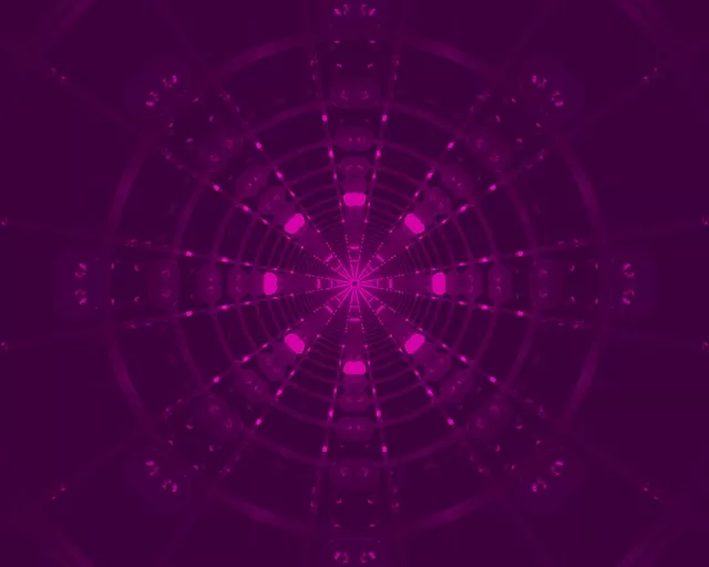 Magenta neon tunel distiratsu erradiala armiarma sarearekin, zentro argi batean biraka, industrial 60fps VJ-begizta