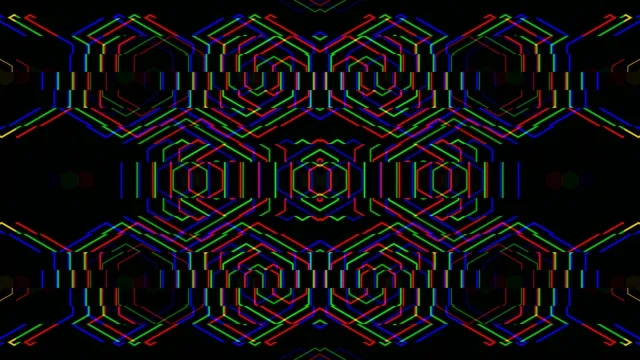 Neon geometric hexagon tunnel 4K UHD motion background loop