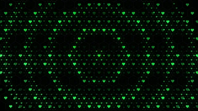 Neon green heart particles 4K UHD widescreen motion background