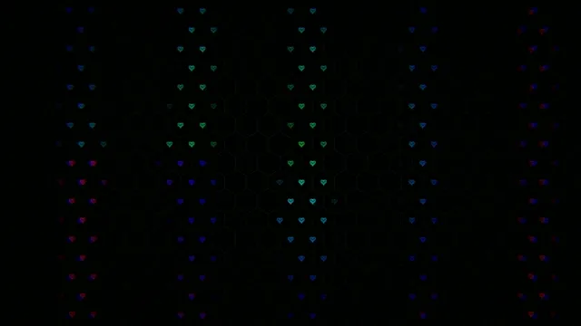 Neon Hearts Floating Animation on Black Background