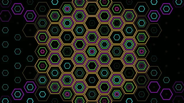 Neon hexagon grid 4K UHD widescreen motion background loop