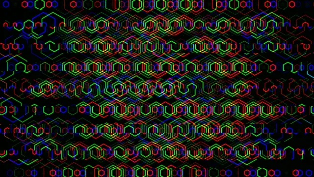 Neon hexagon network 4K loop, vibrant tech motion background