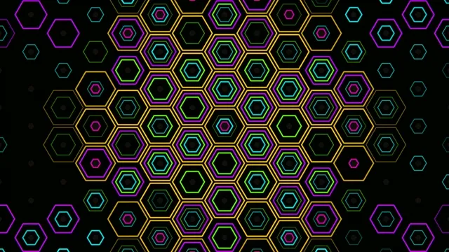 Neon hexagons 4K animated background loop for broadcast and streaming