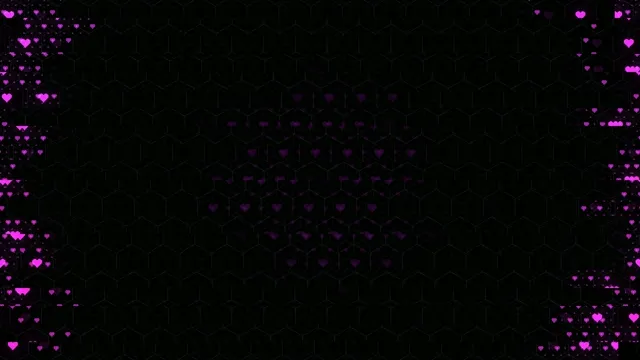 Neon pink hearts floating hexagon grid 4K UHD motion background
