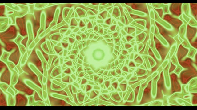 Túnel de neón verde luminoso con patrón de malla orgánica intrincada espiralizándose hacia un vórtice central radiante