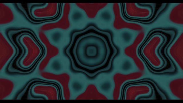 Túnel de neons simètric amb motius geomètrics hipnòtics en tons turqueses i carmesins que irradien des del centre en bucle 4K 60fps