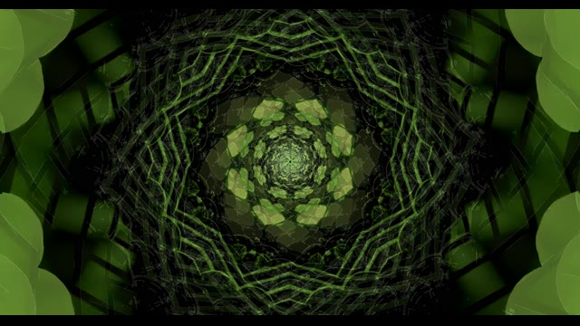 Hipnótico túnel espiral neón verde con patrones geométricos concéntricos, fondo de movimiento VJ loop 4K