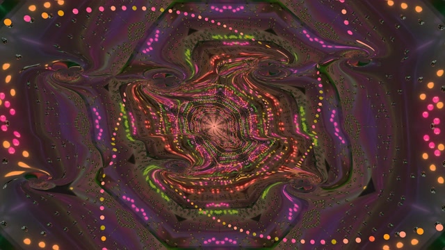 Neon Tunnel 60fps Psychedelic Spiral VJ Loop with Purple Gold Fractals