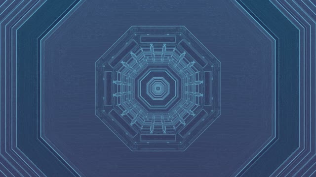 Neon Tunnel 60fps with Blue Octagonal Geometric Patterns and Glowing Core
