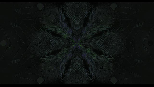 Teknologia ilunaren VJ begizta argitsuarekin neon izar eredua urdina-berdeak geometric izpiak zentrotik irradiatzen dituena, 4K 60fps-ean simetrikoa tunelaren efektua sortuz