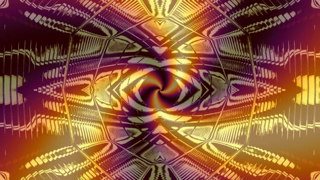 ネオンタンネル 60fps ハイプノティックゴールデンスパイラルとパープルシメトリカルウェーブフォーム