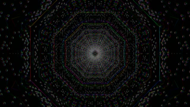 Neon Tunnel 60fps with Octagonal Geometric Patterns and Colorful Data Points