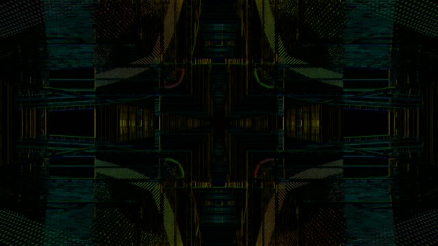 Neon Tunnel 60fps su simetriškomis šianos ir aukso skaitmenine architektūra