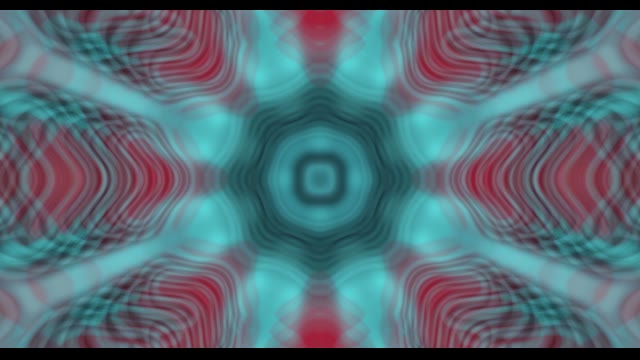 Bucle VJ túnel neón simétrico con patrones geométricos cyan y magenta radiando desde el centro, movimiento 4K 60fps