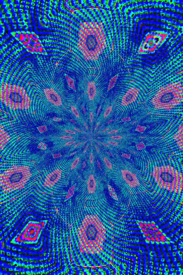 Żywy tunel neonowy ze spiralą niebieską, wzory koncentryczne w cyanie i magenta, abstrakcyjna pętla VJ 60fps