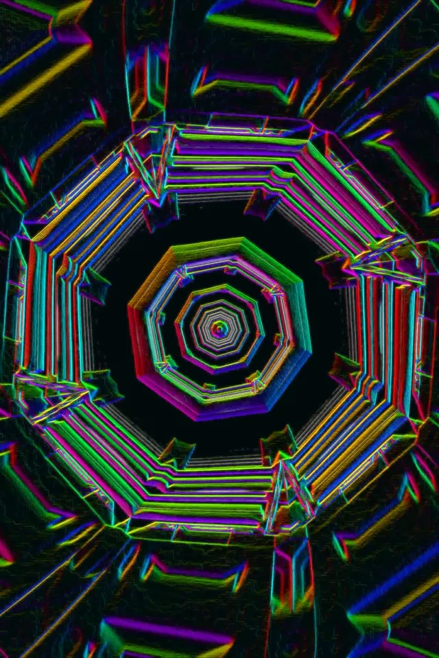 Neon Tunnel Concentric Octagon Vortex 9:16 Reels 60fps Screensaver VJ Loop