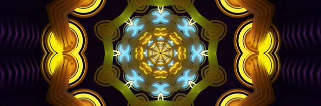 محافظ صفحه کالیدوسکوپ تونل نئون آبی طلایی ۳:۱ سه برابر عریض 60fps VJLoops