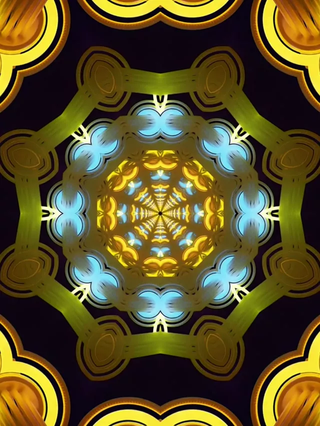 Salvaschermo Tunnel Neon Oro Blu Caleidoscopio 3:4 iPad Portrait 60fps VJLoops