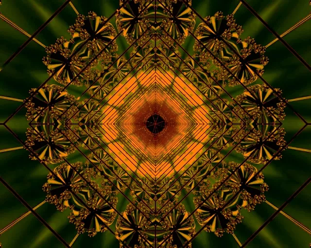 Terowongan Neon Emas Hijau Fraktal 5:4 industrial 60fps Screensaver VJ Loop