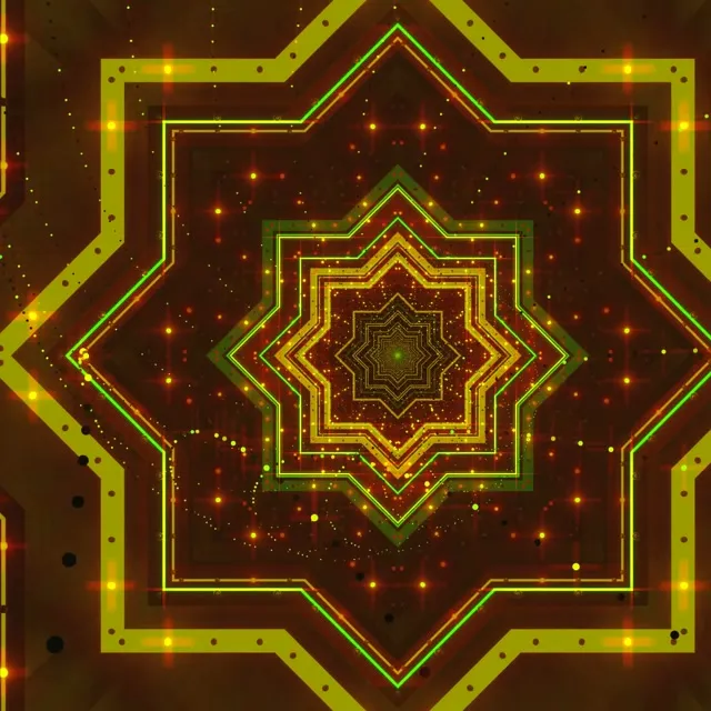 Túnel de Neó Vòrtex Estel de 8 Puntes Daurat Vermell VJ Loop 1:1 Quadrat 60fps Estalvi de Pantalla