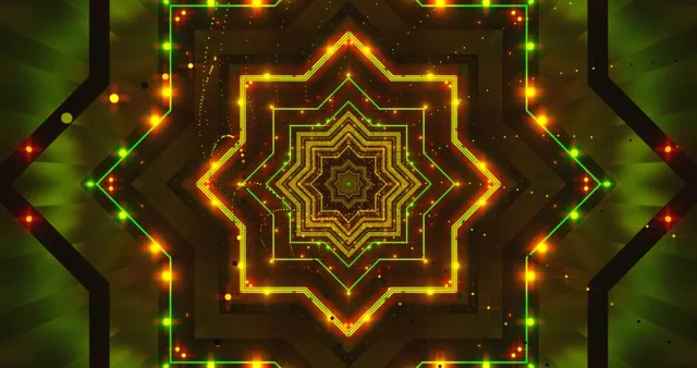 ネオントンネルゴールドグリーンスター スクリーンセーバー 4K UHD 60fps VJ Loop