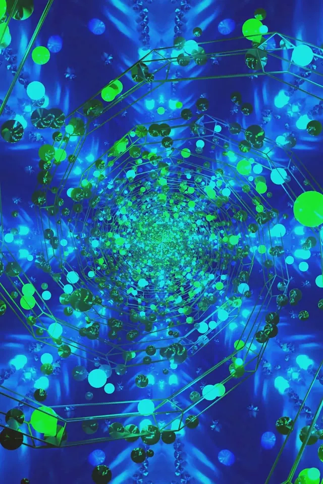 Neono Tunelis Žalias Burbuliukų Sūkurys VJ Loop 2:3 Photo Portrait 60fps Ekrano užsklanda