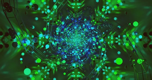 Neon Tunnel Green Blue Orbs Screensaver 4K UHD 60fps VJ Loop