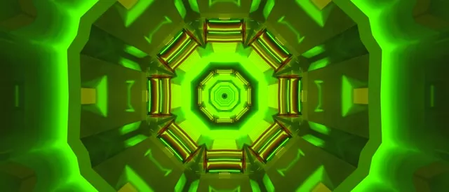 Neon Tunnel Green Octagon Kaleidoscope VJ Loop 21:9 Ultrawide 60fps Screensaver