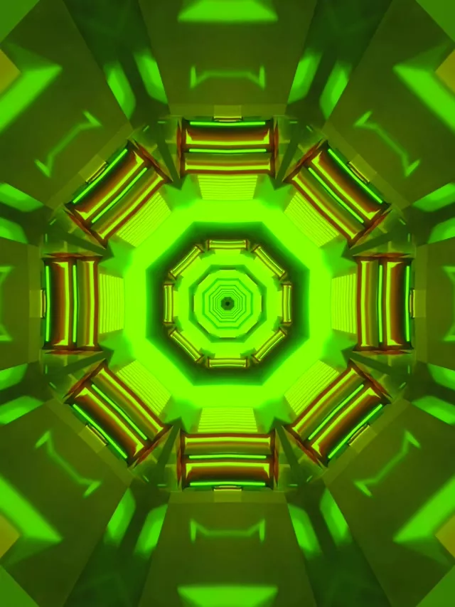 Неон Тунел Зелен Октагон Калеидоскоп VJLoops 60fps Чувар на Екран 3:4 iPad Портрет