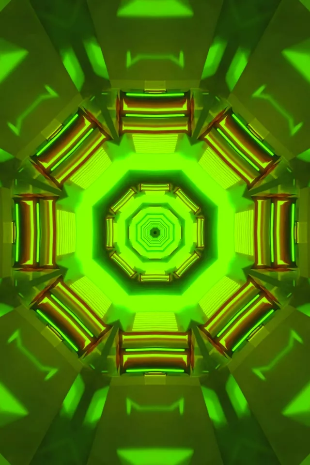 Neon Tunnel Green Octagon Vortex Screensaver 2:3 Photo Portrait 60fps Vj Loop